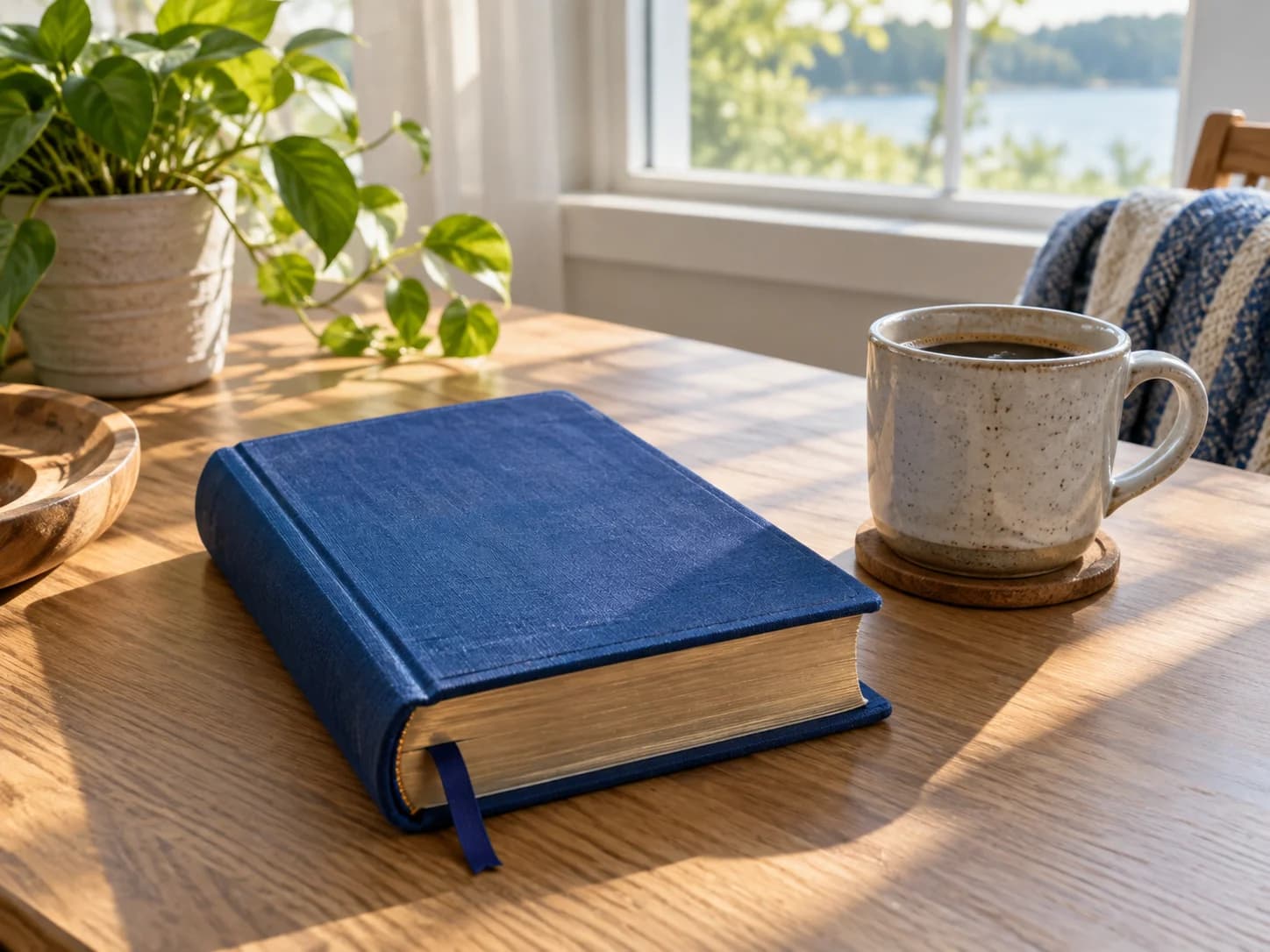 Book and coffee in the morning light